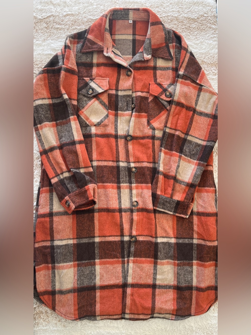 Orange Plaid Button Down Trench Coat with pockets